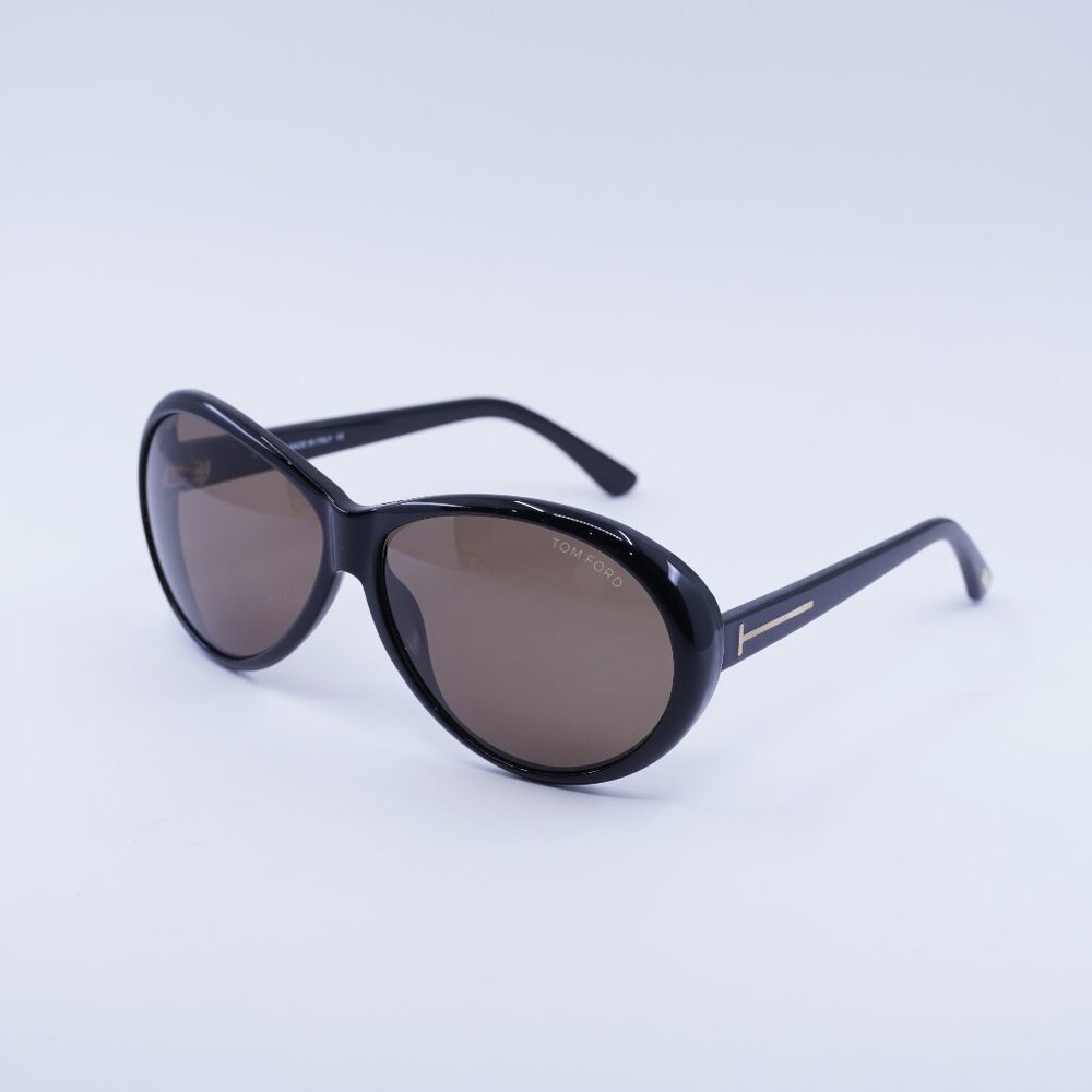 Tom Ford Geraldine TF0202 01J Sunglasses Black Oval Frame, Brown Lenses